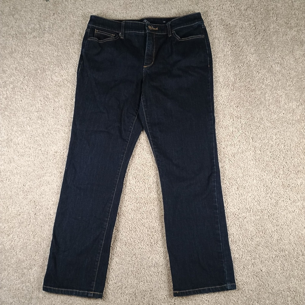 St Johns Bay Straight Leg Jeans Womens 12S Dark Wash Stretch Denim